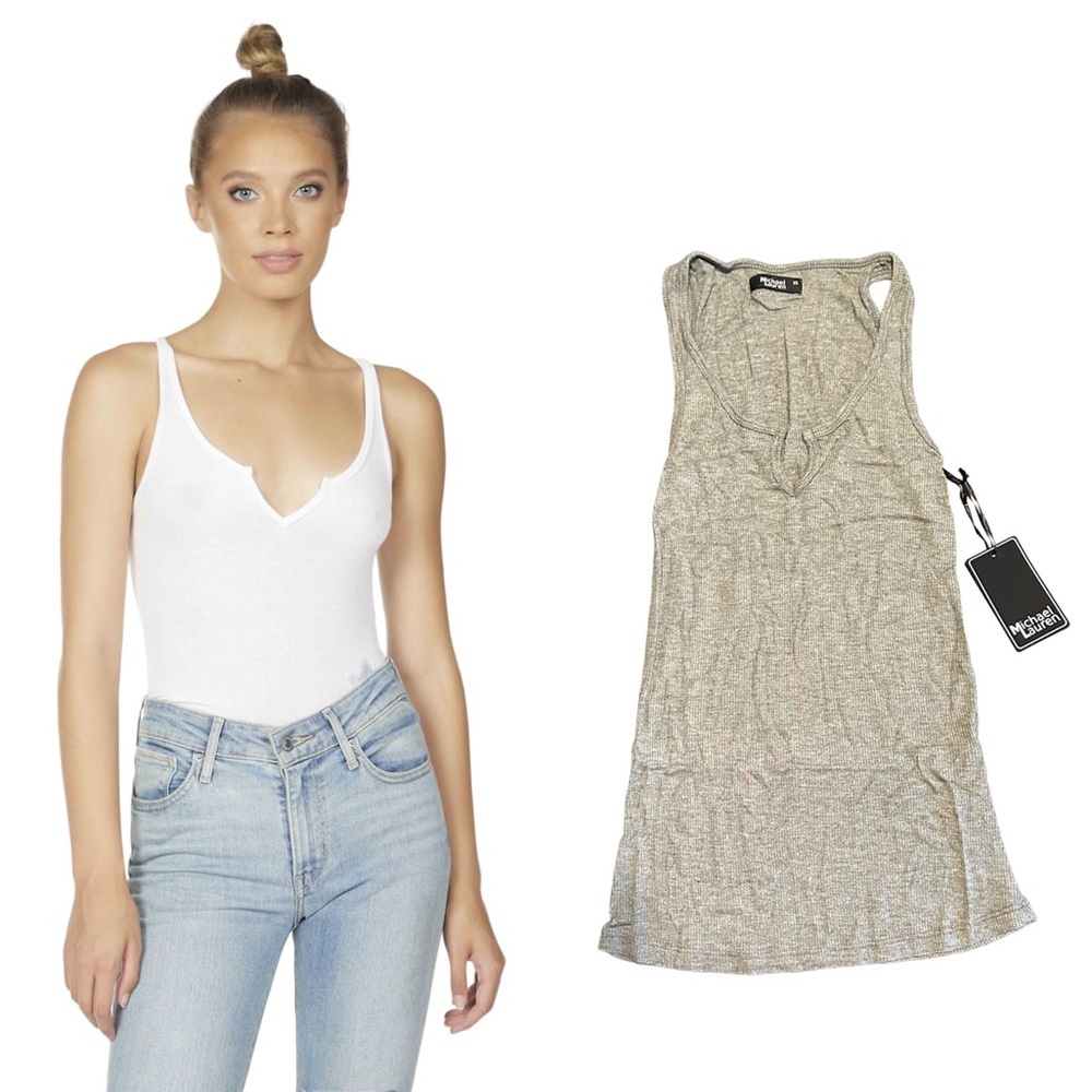 Michael Lauren Murphy Tank Gray Ribbed V Fitted Top Size XS